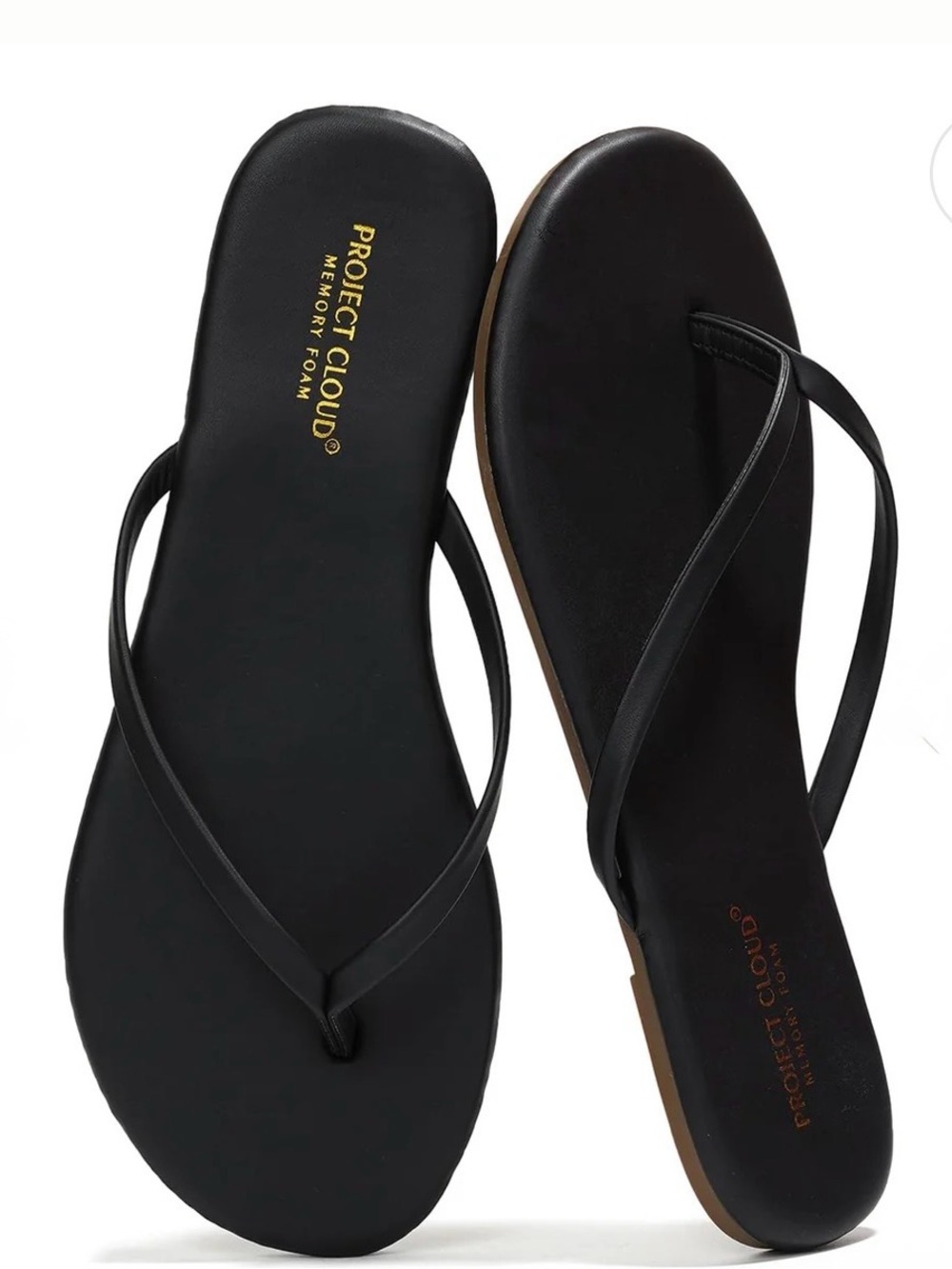 PROJECT CLOUD® Women's Black Slim-Strap Memory Foam Thong Sandals